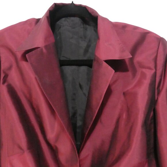 Women's Shiny Formal Burgundy Blazer - Suit Jacket | Faux Pockets | medium - Picture 4 of 14